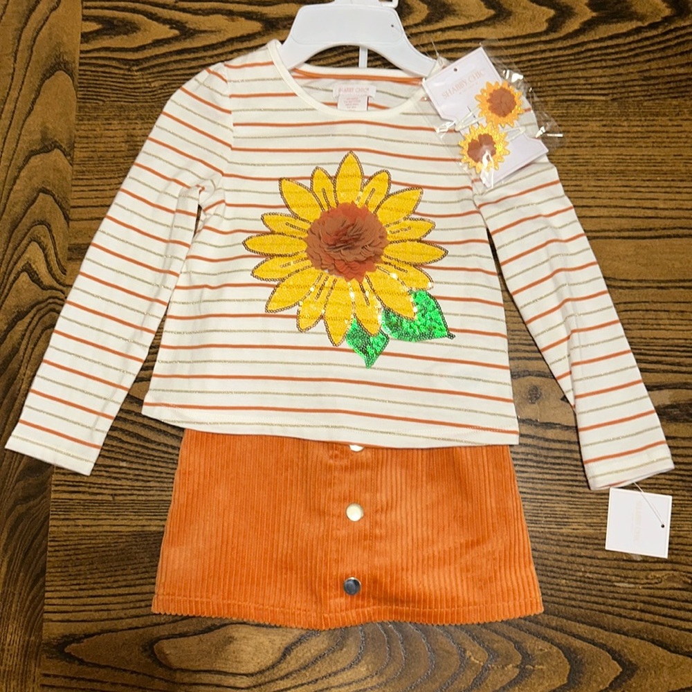 🌻 NWT Girls Sunflower Outfit w/ Hair Clips 🌻